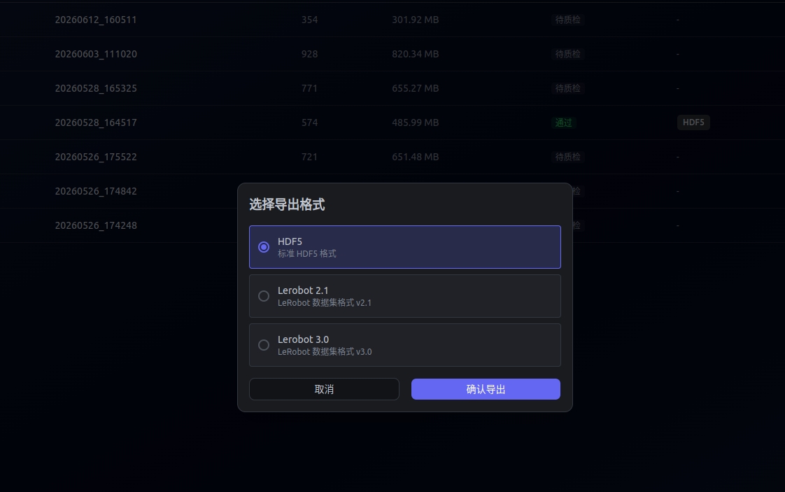 Select export format
